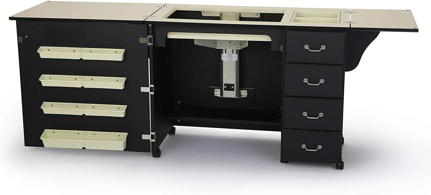 2025 353 Norma Jean Sewing Cabinet for Sturdy Sewing, Cutting, Quilting, and Crafting with Storage and Airlift, Black Finish