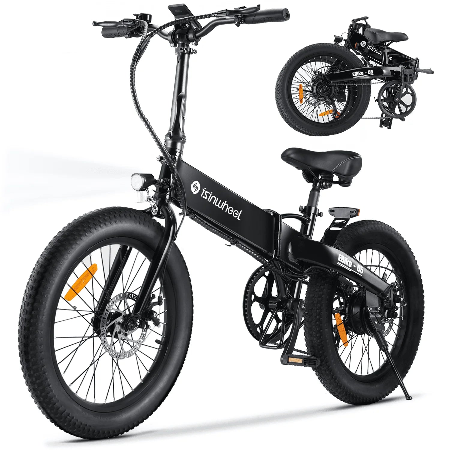 isinwheel U5-W Electric Bike Adult 500W 20MPH Max Range 45+ Mile E Bike 20" Folding Bikes 48V Removable Battery Electric Bicycle