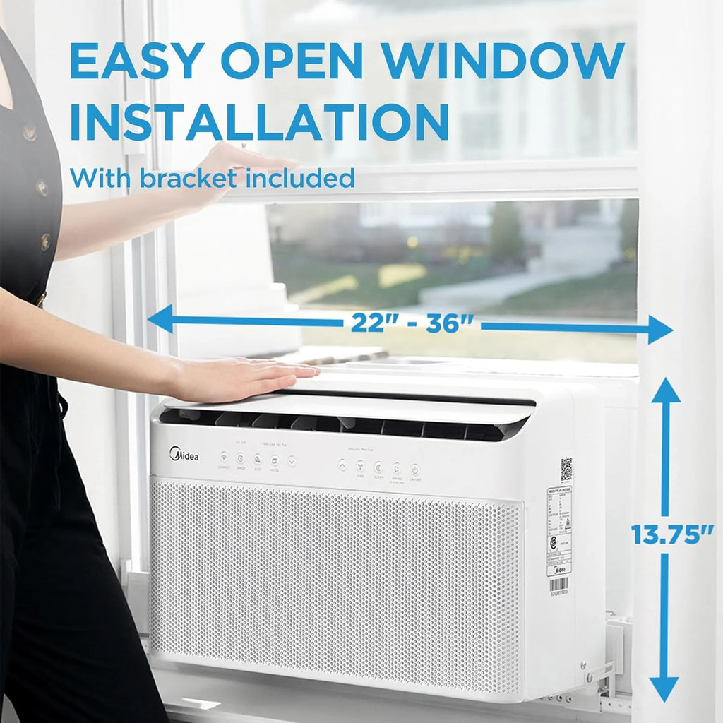 8,000 BTU U-Shaped Smart Inverter Air Conditioner – Cools up to 350 Sq. Ft., Ultra Quiet with Open Window Flexibility, Compatible with Alexa, 35% Energy Savings, Remote Control (Renewed)