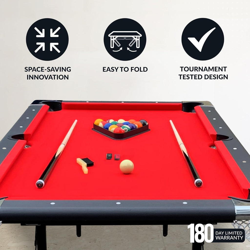 2025 Hathaway Fairmont 6 Ft Portable Pool Table, Adults Folding Billiards Tables for Game Room with Easy Foldable Storage, Includes Full Set of Billiard Balls, Cues, Chalk & Brush