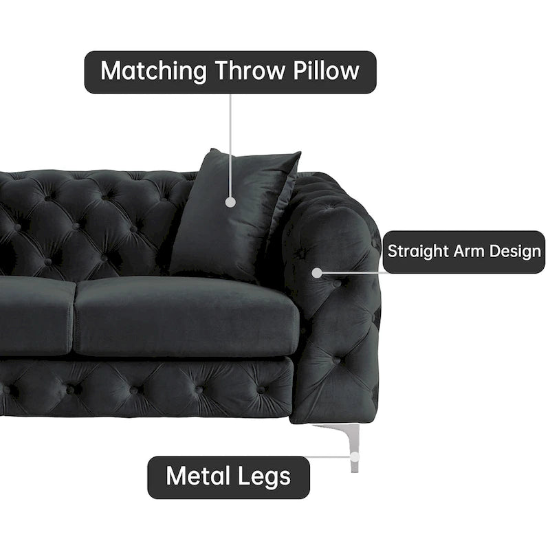 Morden Fort Modern Loveseat Two-Seater Sofa with Dutch Velvet, Solid Wood Frame and Iron Legs
