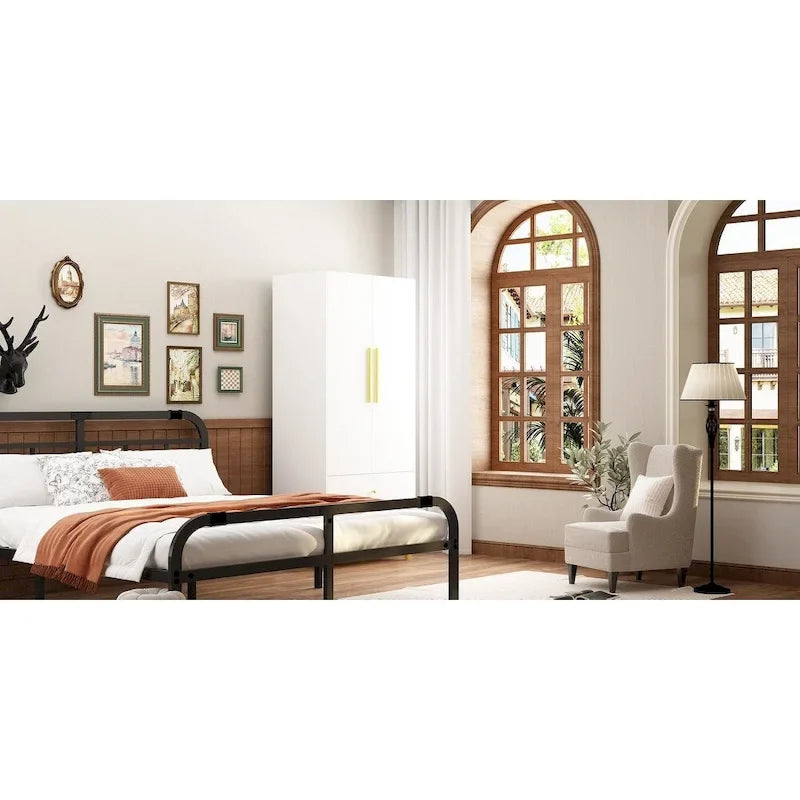 Wardrobe Closet Armoire with 2 Doors Wooden Clothes Storage Cabinet