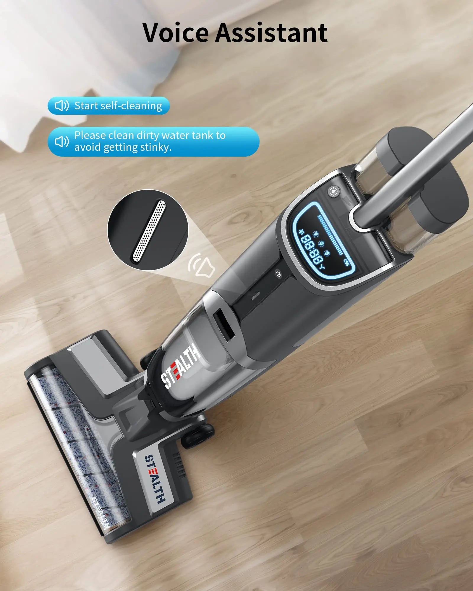 Stealth ECVP01 Cordless Wet Dry Vacuum Cleaners & Mop, Smart Hardwood Floor Cleaner with Self-Cleaning, Vacuum & Mop & Wash 3 in 1, Lightweight Mop Vacuum Cleaner for Area Rugs, Gray