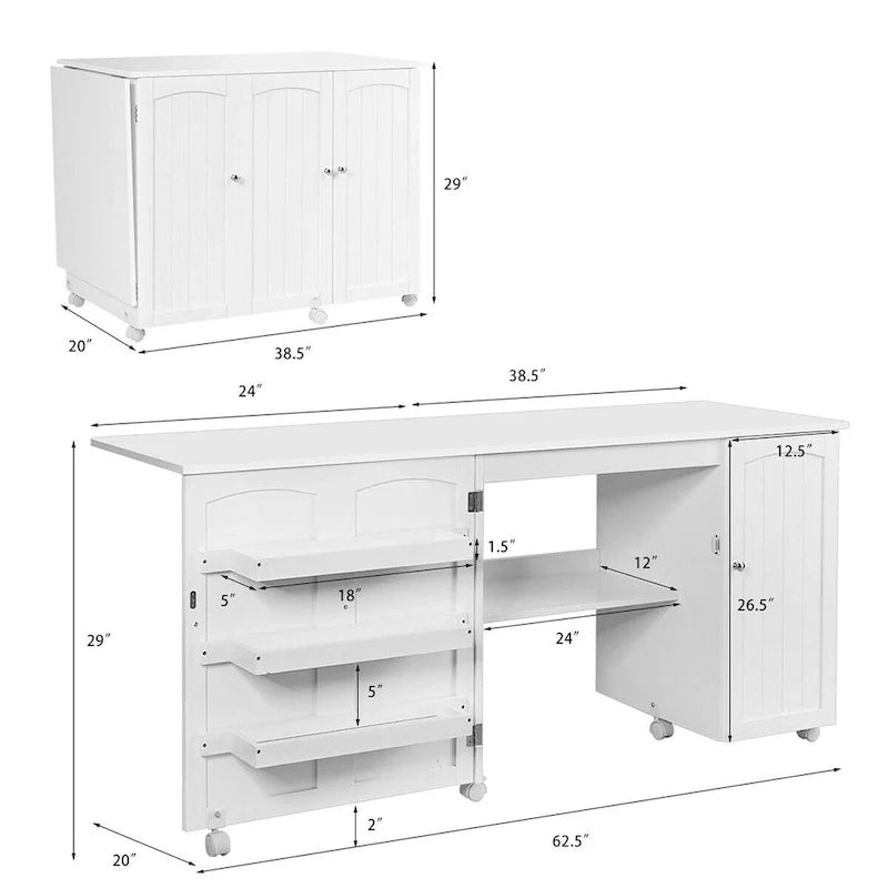Costway Folding Sewing Table Shelves Storage Cabinet Craft Cart with - See Details