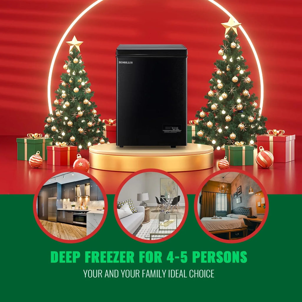 Chest Freezer 5.0Cubic Feet Deep Freezer Freestanding Freezers with 2 Removable Stainless Steel Basket, Mini Freezer Top Open Door Compact Freezer with Electronic Control 41�� to -15��BLACK