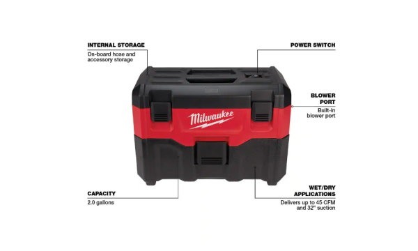 0880-20 M18 18-Volt 2 Gal. Lithium-Ion Cordless Wet/Dry Vacuum (Tool-Only)