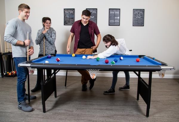 2025 Hathaway Fairmont 6 Ft Portable Pool Table, Adults Folding Billiards Tables for Game Room with Easy Foldable Storage, Includes Full Set of Billiard Balls, Cues, Chalk & Brush