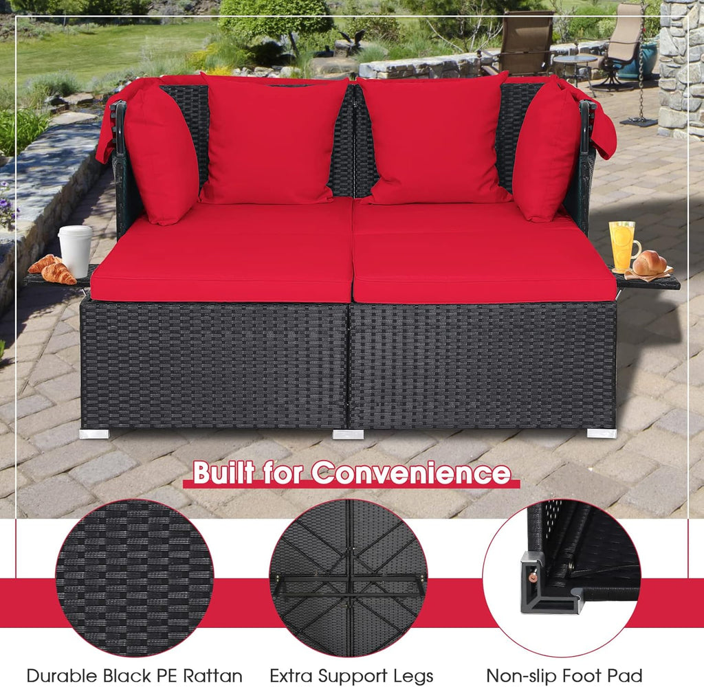 RELAX4LIFE Patio Outdoor Daybed Canopy Wicker Sunbed Cushions Lounge Bed Conversation