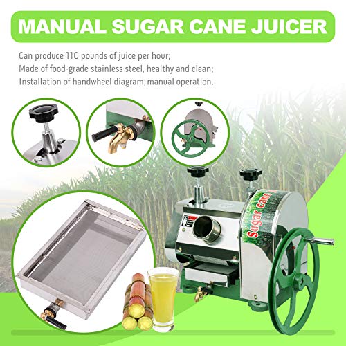 TRY YEAN Manual Sugarcane Juice Machine, Professional Stainless Steel Sugar Cane Juicer, 110LBS Output per Hour with 2 Inch Large Inlet Extractor, Handwheel Sugar Canes Squeezer for Commercial Home: Home &amp; Kitchen