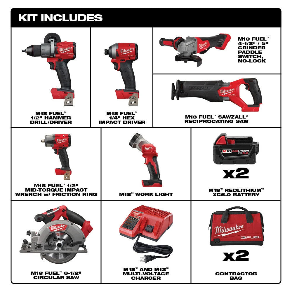 2025 18V M18 FUEL Lithium-Ion Brushless Cordless 7-Tool Combo Kit 5.0 Ah