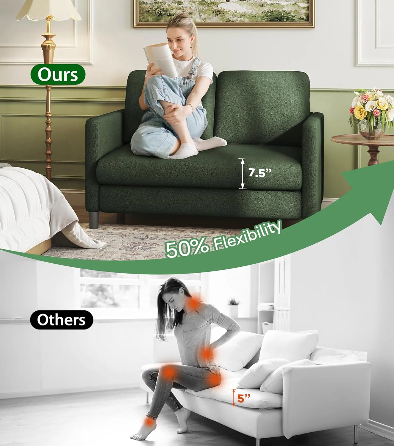 Loveseat Sofa 51" Love Seat Comfy Corduroy Small Loveseat Small Spaces Tool-Free Setup Couch