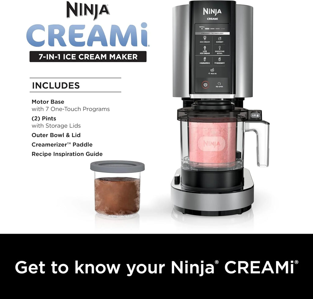 2025 NC301 CREAMi Ice Cream Maker, for Gelato, Mix-ins, Milkshakes, Sorbet, Smoothie Bowls & More, 7 One-Touch Programs, with (2) Pint Containers & Lids, Compact Size, Perfect for Kids, Silver