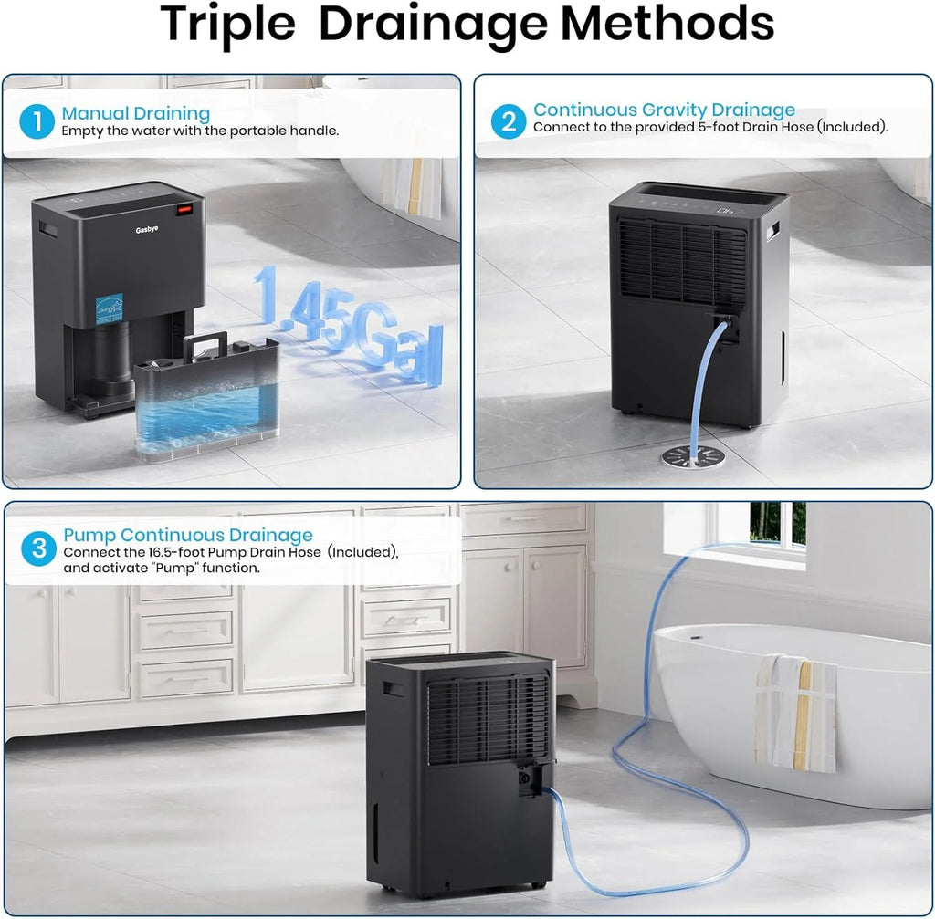 4500 Sq.Ft. Most Efficient Energy Star 2024 Dehumidifier for Basement with Drain Hose, Max 115 Pints/D Dehumidifier for Large Room, [45dB Quiet Compressor], Easy Drainage, Auto-restart, Black
