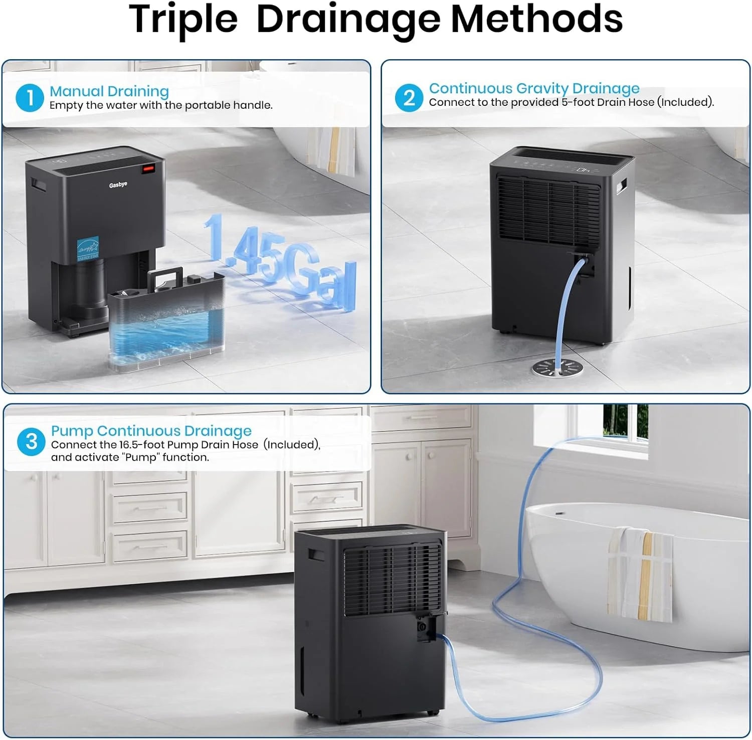4500 Sq.Ft. Most Efficient Energy Star 2024 Dehumidifier for Basement with Drain Hose, Max 115 Pints/D Dehumidifier for Large Room, [45dB Quiet Compressor], Easy Drainage, Auto-restart, Black