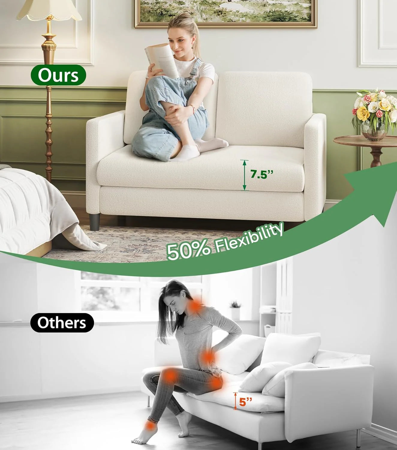 Loveseat Sofa 51" Love Seat Comfy Corduroy Small Loveseat Small Spaces Tool-Free Setup Couch