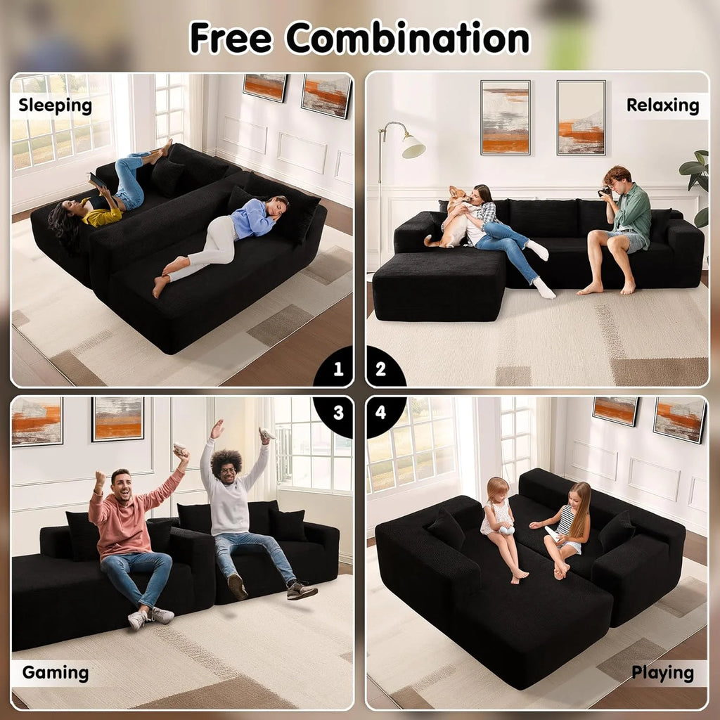 ovios 104" Cloud Sectional Couch with L-Shape Chaise,Modern Modular Sofa with Deep Seat, Upholstered Couches for Living Room Bedroom,No Assembly Required, Grey (Plush Corduroy Fabric)