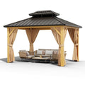 2025 10X13 FT Outdoor Galvanised Steel Hardtop Gazebo, Heavy Duty Double Roof Outdoor Gazebo with Netting and Sunshade Curtains, Aluminium Framed Gazebo for Patio, Terrace, Lawn and Deck, Khaki