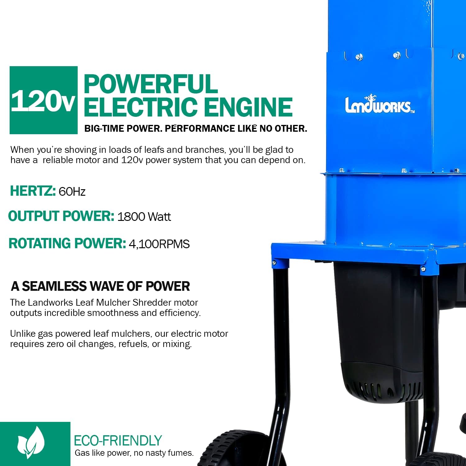 2025 Landworks Leaf Mulcher Shredder Electric Green and Waste Management Heavy Duty 120V AC 11" Inch Cutting Blade .5" Inch Cutting Capacity for Leaves, Grass, & Clippings