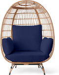 Best Choice Products Wicker Egg Chair Oversized Indoor Outdoor Lounger for Patio Backyard Living Room w/ 4 Cushions Steel Frame 440lb Capacity - Ivory