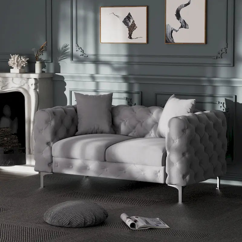 Morden Fort Modern Loveseat Two-Seater Sofa with Dutch Velvet, Solid Wood Frame and Iron Legs