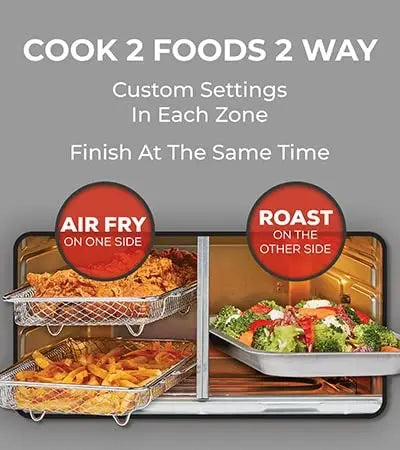 2025 Emeril Lagasse Dual Zone 360 Air Fryer Oven Combo with French Door, 25 QT Extra Large Family Size Meals to Cook Two Foods in Two Different Ways at The Same Time, Up to 60% Faster from Frozen to Finish
