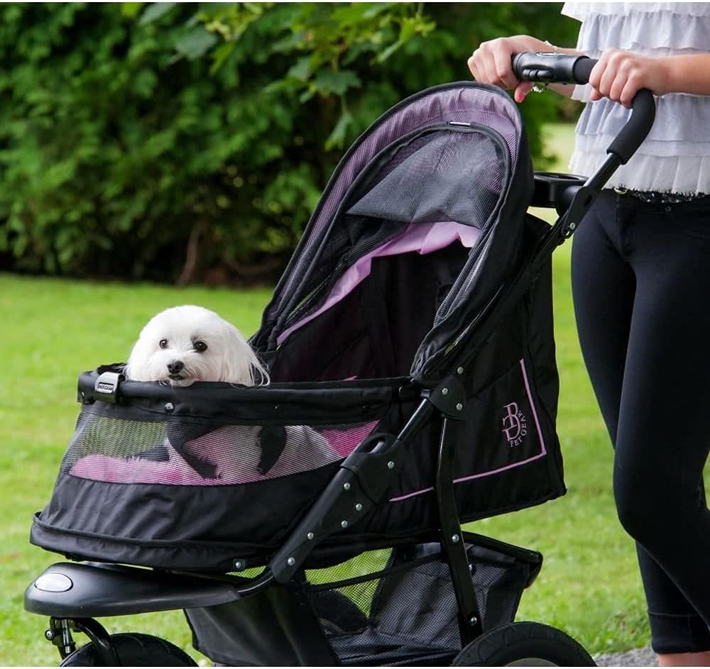 No-Zip NV Pet Stroller for Cats/Dogs Zipperless Entry Easy One-Hand Fold Gel-Filled Tires Plush Pad + Weather Cover Included 3 colors