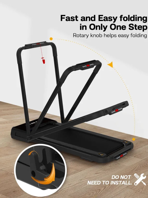 FYC 3.5HP Under Desk Treadmill 300LBS Weight Capacity 2-in-1 Foldable Design Remote Control & LED Display Compact Electric Walking and Running Machine for Walking Running Jogging (Black)