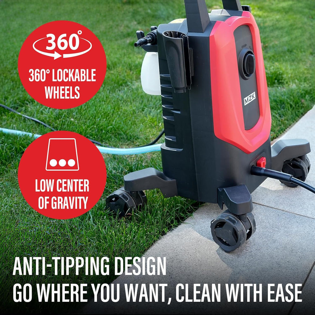 MZK electric high-pressure cleaner with 360掳 quick-connect nozzle and replaceable foam cannon