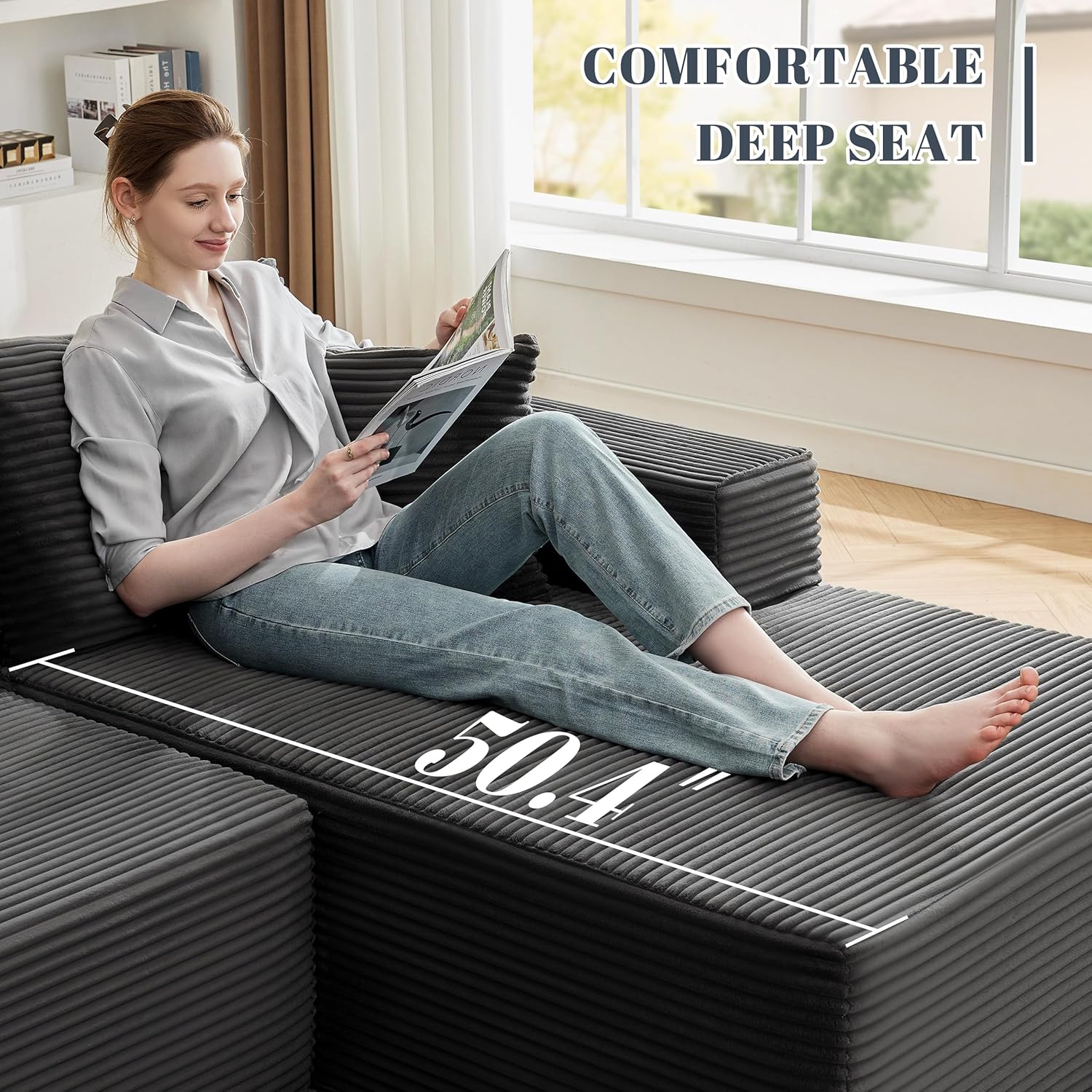 110 Cloud Sectional Couch, Boneless Sofa for Living Room Modular Sectional Sofa with Deep Seat