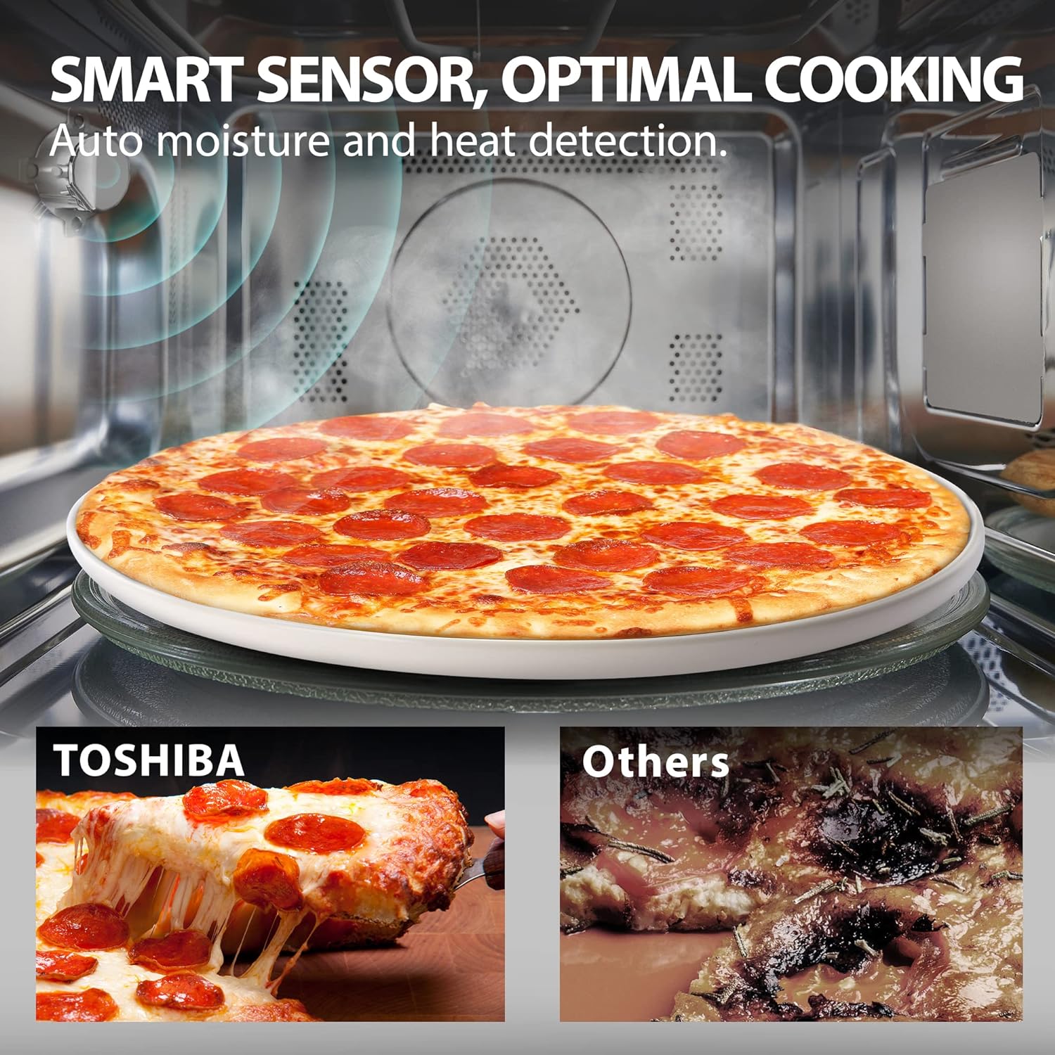 TOSHIBA 4-in-1 ML-EC42P(SS) Countertop Microwave Oven, Smart Sensor, Convection, Air Fryer Combo, Mute Function, Position Memory 13.6′′ Turntable, 1.5 Cu Ft, 1000W, Silver