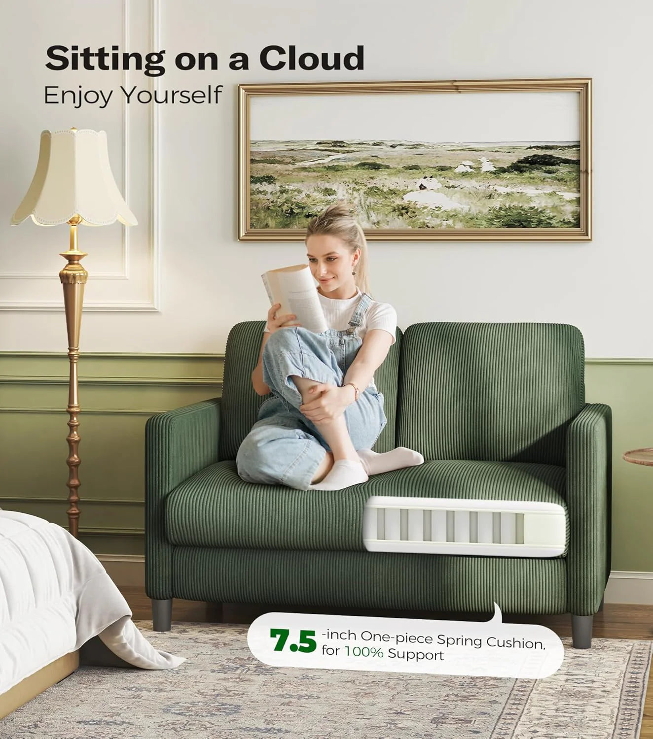 Loveseat Sofa 51" Love Seat Comfy Corduroy Small Loveseat Small Spaces Tool-Free Setup Couch