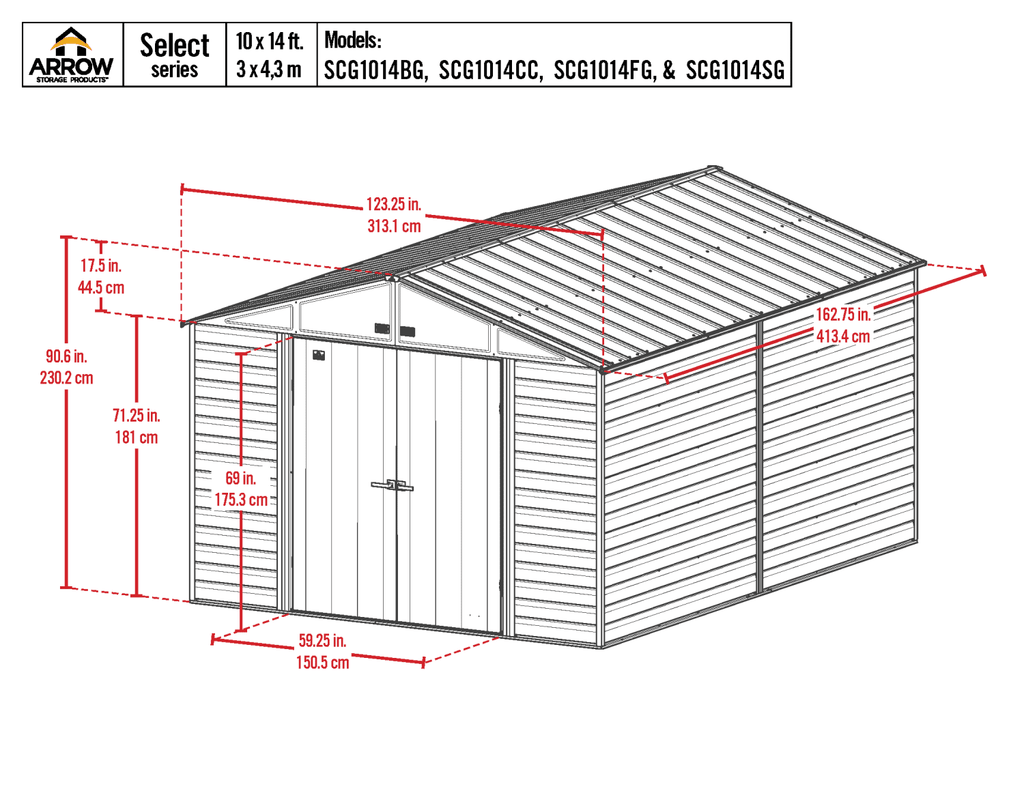 2025 Arrow Select Steel Storage Shed, 10x14, Blue Grey