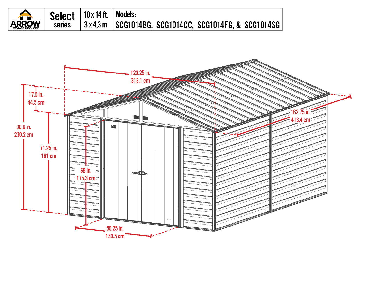 2025 Arrow Select Steel Storage Shed, 10x14, Blue Grey