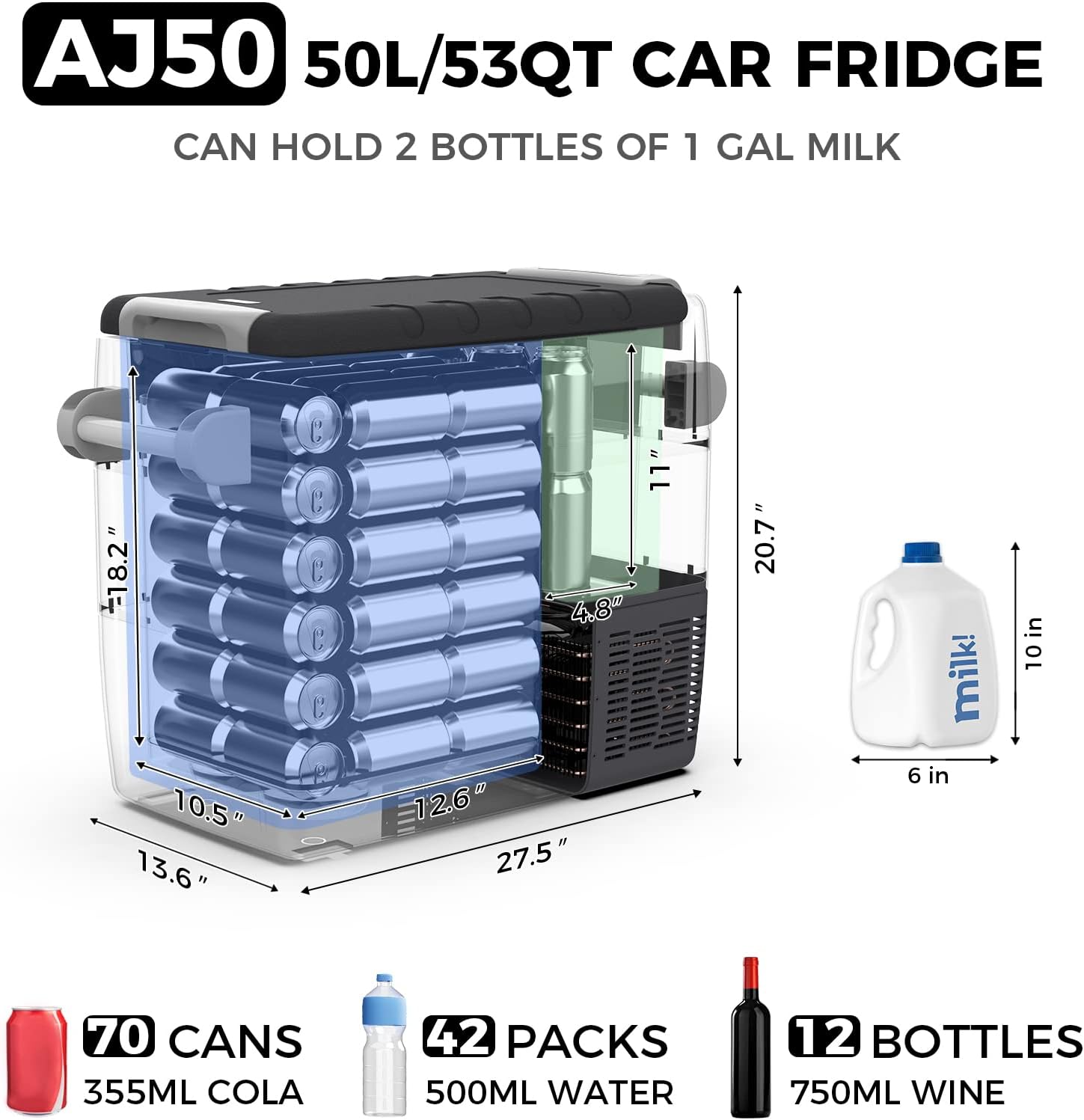 AJ30 Portable RefrigeratorPortable Freezer32 Quart(30L) Electric CoolerCar Refrigerator12/24V DC Cable & 110/240V ACCar Fridge for CampingTruckRVTravelFishing3-YEAR Warranty