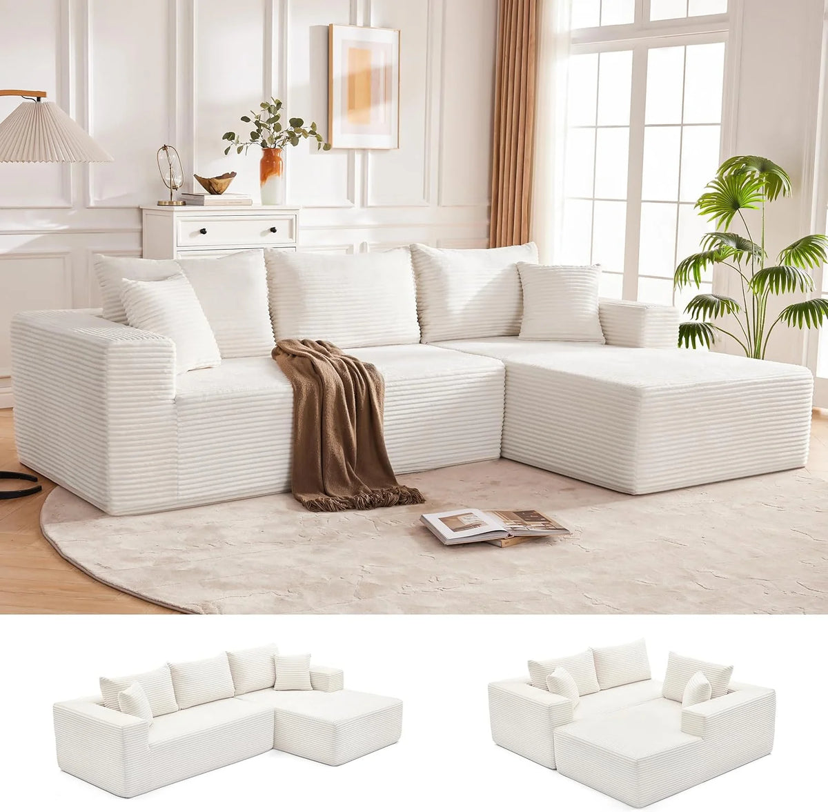 110 Cloud Sectional Couch, Boneless Sofa for Living Room Modular Sectional Sofa with Deep Seat