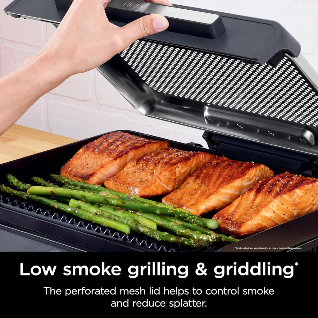 Ninja Griddle and Indoor Grill, 14��锟�? Electric Grill, For Steak, Burgers, Salmon, Veggies, and More, Pancake Griddle, Nonstick, Dishwasher Safe, 500F, Even Cooking, Silver, GR101