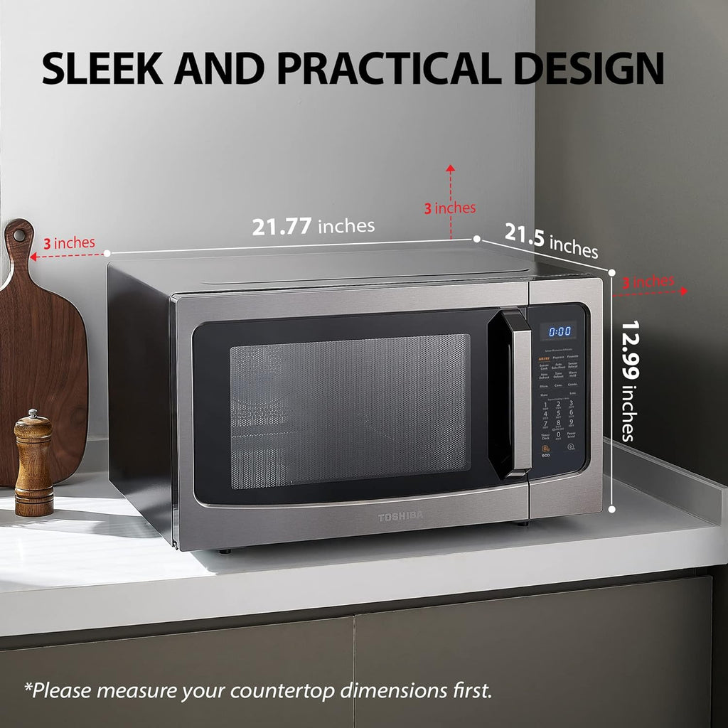 TOSHIBA 4-in-1 ML-EC42P(SS) Countertop Microwave Oven, Smart Sensor, Convection, Air Fryer Combo, Mute Function, Position Memory 13.6′′ Turntable, 1.5 Cu Ft, 1000W, Silver