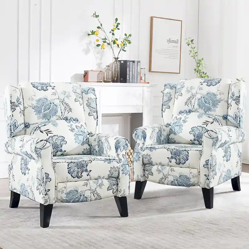 Manual Pushback Recliner Adjustable Accent Chair Wingback Armchair Set of 2