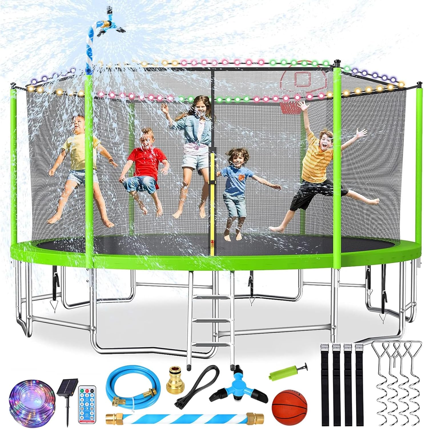 Upgraded 16Ft Trampoline with Basketball Hoop & Net