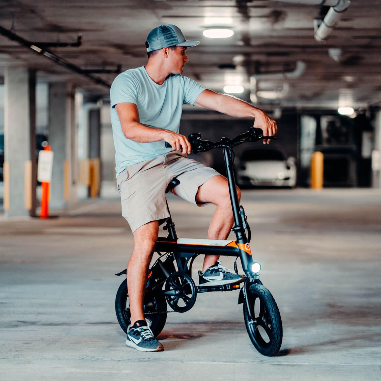 Jasion EB3 Electric Bike Adults 21mph, 500W Peak Motor, 270Wh Battery, Rear Suspension, 3 Levels Assist, 14&prime;&prime; Folding Ebike for Adults and Teens, Complies to UL2849