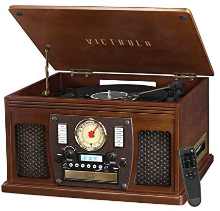 Victrola 8-in-1 Bluetooth Record Player & Multimedia Center, Built-in Stereo Speakers – Turntable, Wireless Music Streaming