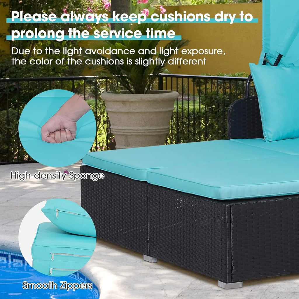 RELAX4LIFE Patio Outdoor Daybed Canopy Wicker Sunbed Cushions Lounge Bed Conversation