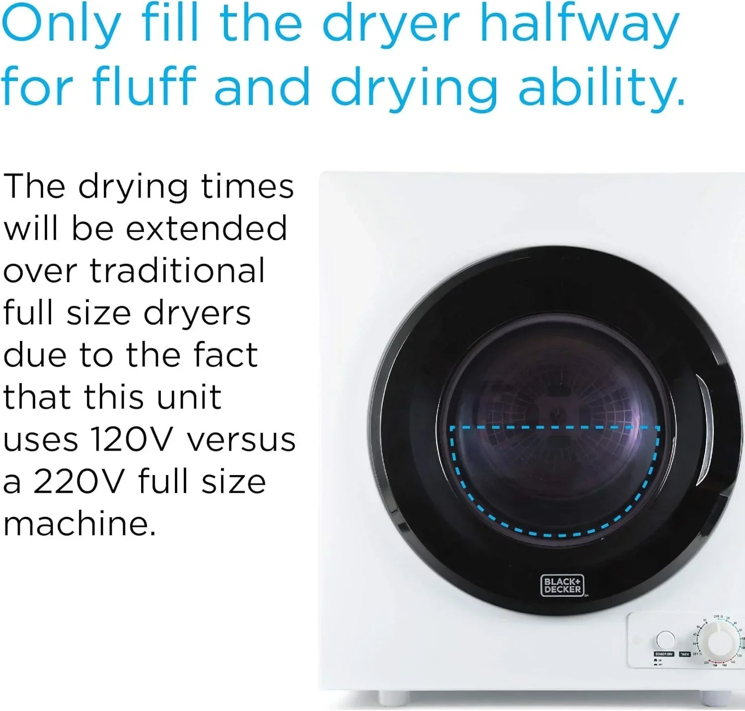 Compact Clothes Dryer 1.5 Cu. Ft. 850W Electric Dryer 120V Vented Dryer Stainless Steel Drum