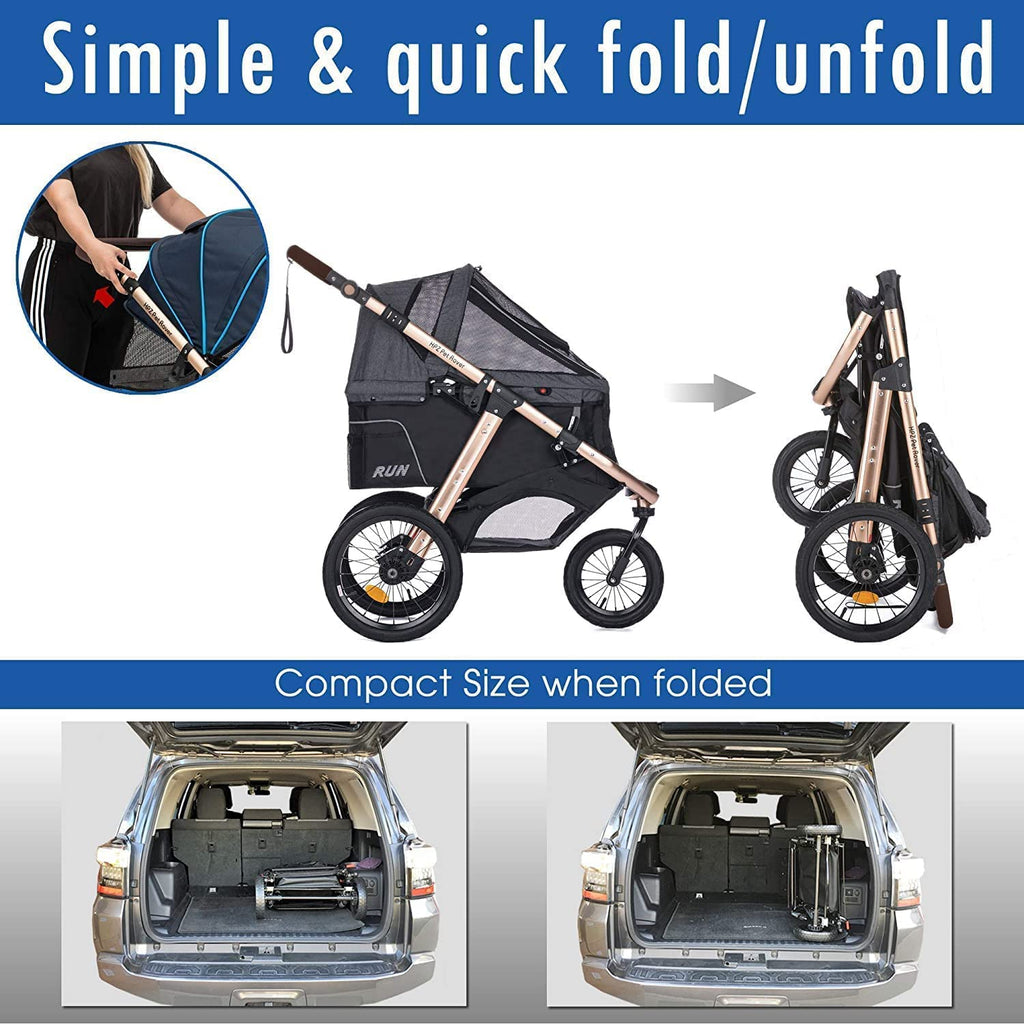 Jogging Sports Stroller with Comfort Rubber Wheels/Zipper-Less Entry/1-Hand Quick Fold/Aluminum Frame for Small/Medium Dogs Cats and Pets (Green Camo)
