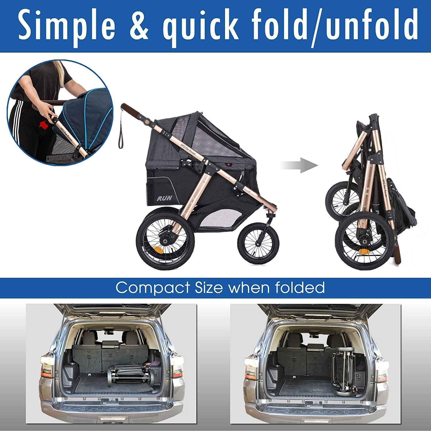 Jogging Sports Stroller with Comfort Rubber Wheels/Zipper-Less Entry/1-Hand Quick Fold/Aluminum Frame for Small/Medium Dogs Cats and Pets (Green Camo)
