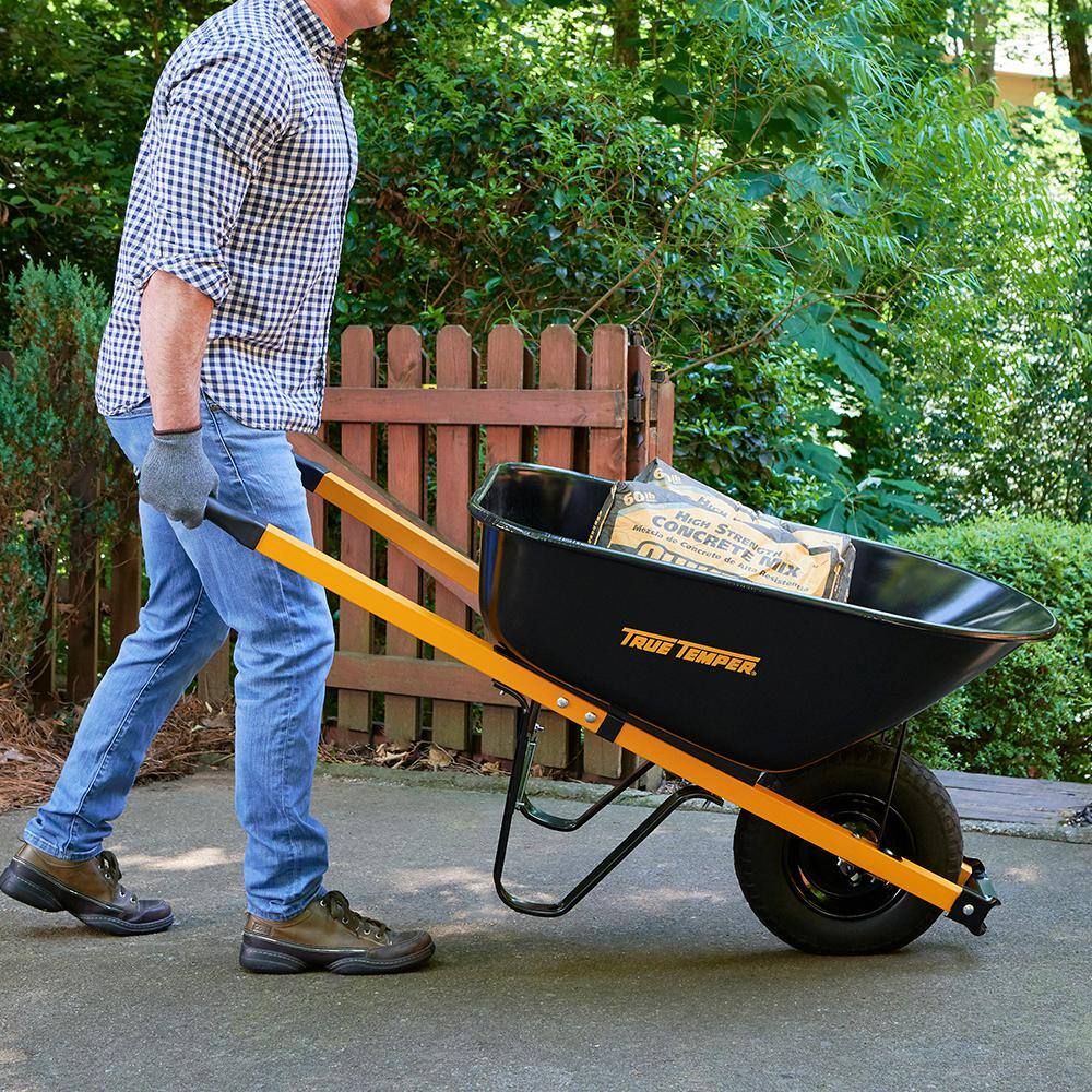 2025 True Temper R6STFFEC 6 cu. ft. Barrow in a Box Steel Wheelbarrow with Never Flat Tire and Steel Handles