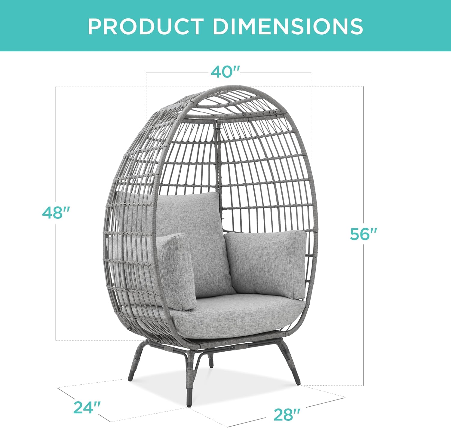 Best Choice Products Wicker Egg Chair Oversized Indoor Outdoor Lounger for Patio Backyard Living Room w/ 4 Cushions Steel Frame 440lb Capacity - Ivory