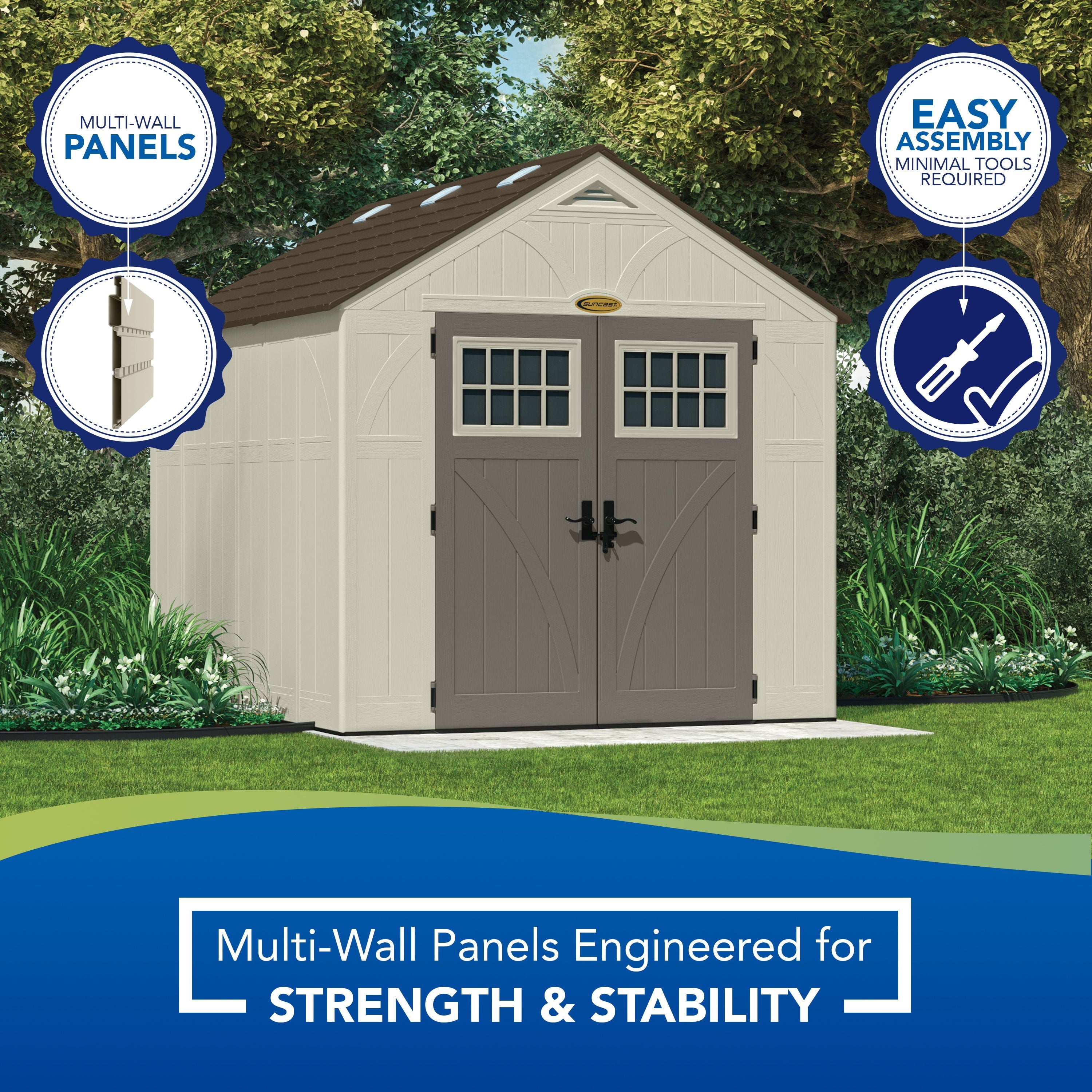 2025 Suncast 8 x 10 ft. Metal and Resin Storage Shed, Vanilla