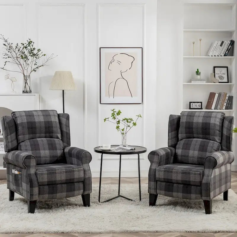 Manual Pushback Recliner Adjustable Accent Chair Wingback Armchair Set of 2