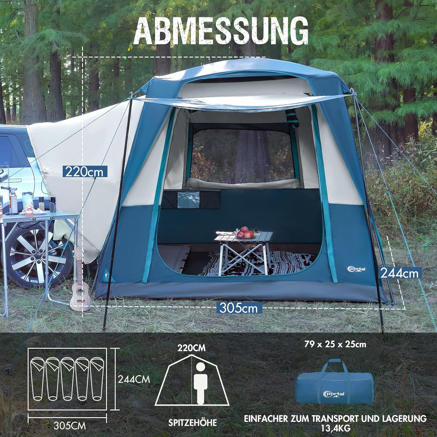 Portal 5-Person SUV Tent with Porch, 2-in-1 Car Camping Tent, Water-Resistant & Windproof, Trunk Tent with 2 Doors for Travel & Outdoor Adventures